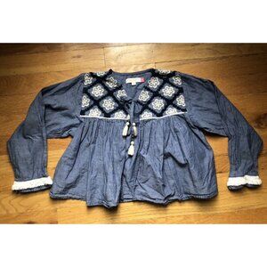 Pink Chicken size 8 Boho Chambray Tassel Top Cardigan